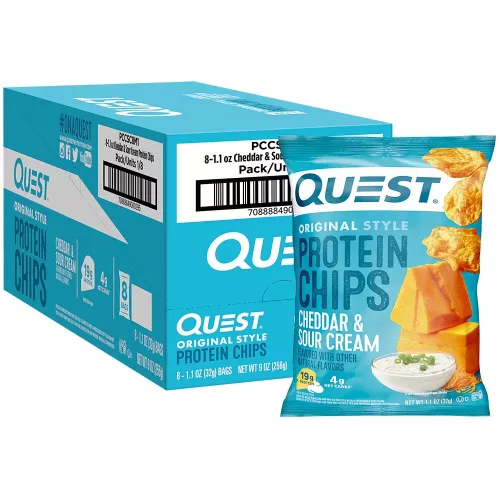 Quest Nutrition Karton Protein Chips Original Style 8x32g Cheddar & Sour Cream (Cheddar Sajt és Tejföl)