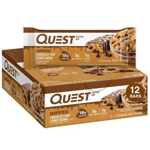 Quest Nutrition Karton Quest Bars Dipped 12x50g Chocolate Chip Cookie Dough (Csokoládé Darabkás Süti)
