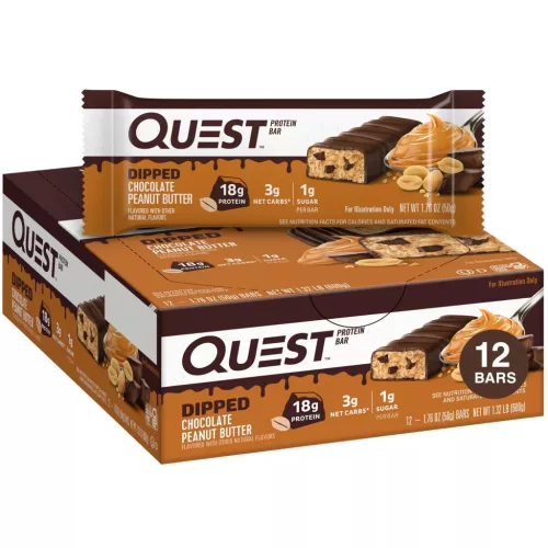 Quest Nutrition Karton Quest Bars Dipped 12x50g Chocolate Peanut Butter (Csokoládé Mogyoróvaj)