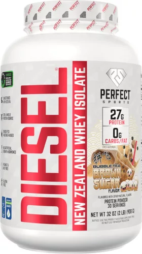 Perfect Sports Diesel 100% New Zealand Whey Isolate 908g Brown Sugar Bubble Tea (Barnacukros Boba Tea)