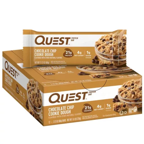 Quest Nutrition Karton Quest Bar 12x60g Chocolate Chip Cookie Dough (Csokoládé Darabkás Süti)