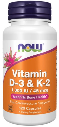 Now Foods Vitamin D-3 and K2 1000 IU 120 VCaps 120 Kapszula