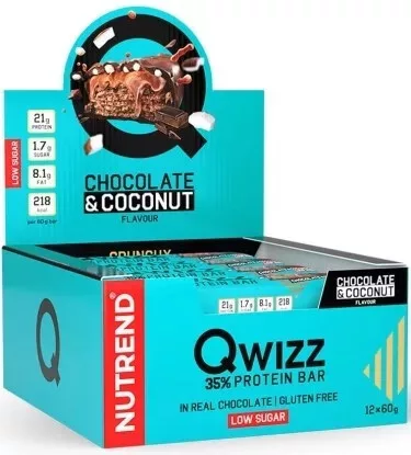 Nutrend Karton Qwizz Protein Bar 12x60g Chocolate Coconut (Csokoládé Kókusz)