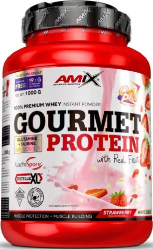 AMIX Gourmet Protein 1000g Strawberry White Chocolate (Eper Fehércsokoládé) EXP.:2026/01/31