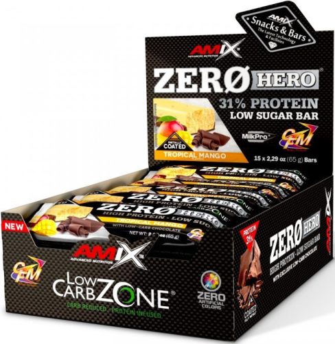 AMIX Karton Low-Carb ZeroHero 31% Protein Low Sugar Bar 15x65g Tropical Mango (Mangó) EXP.:2025/12/31