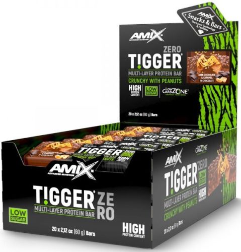 AMIX Karton Tigger Zero Multi-Layer Protein Bar 20x60g Dark Chocolate & Caramel (Étcsokoládé Karamell) EXP.:2025/08/31