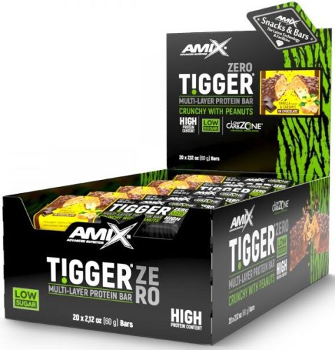 AMIX Karton Tigger Zero Multi-Layer Protein Bar 20x60g Vanilla Caramel (Vanília Karamell) EXP.:2025/08/31